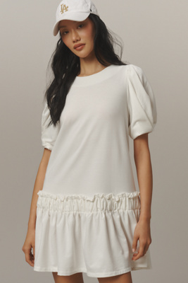 english factory puff sleeve textured mini dress English Factory Textured Puff Sleeve Mini Dress - Beige