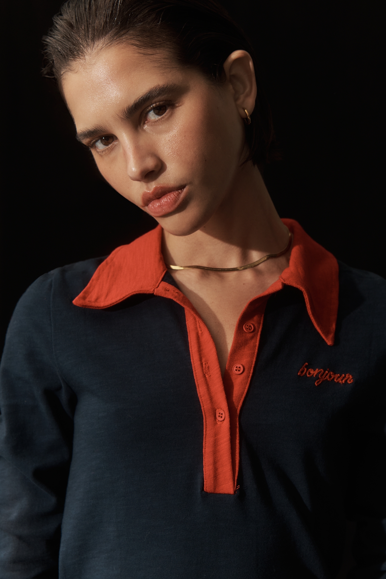 Sundry Long-Sleeve Cotton Polo Dress