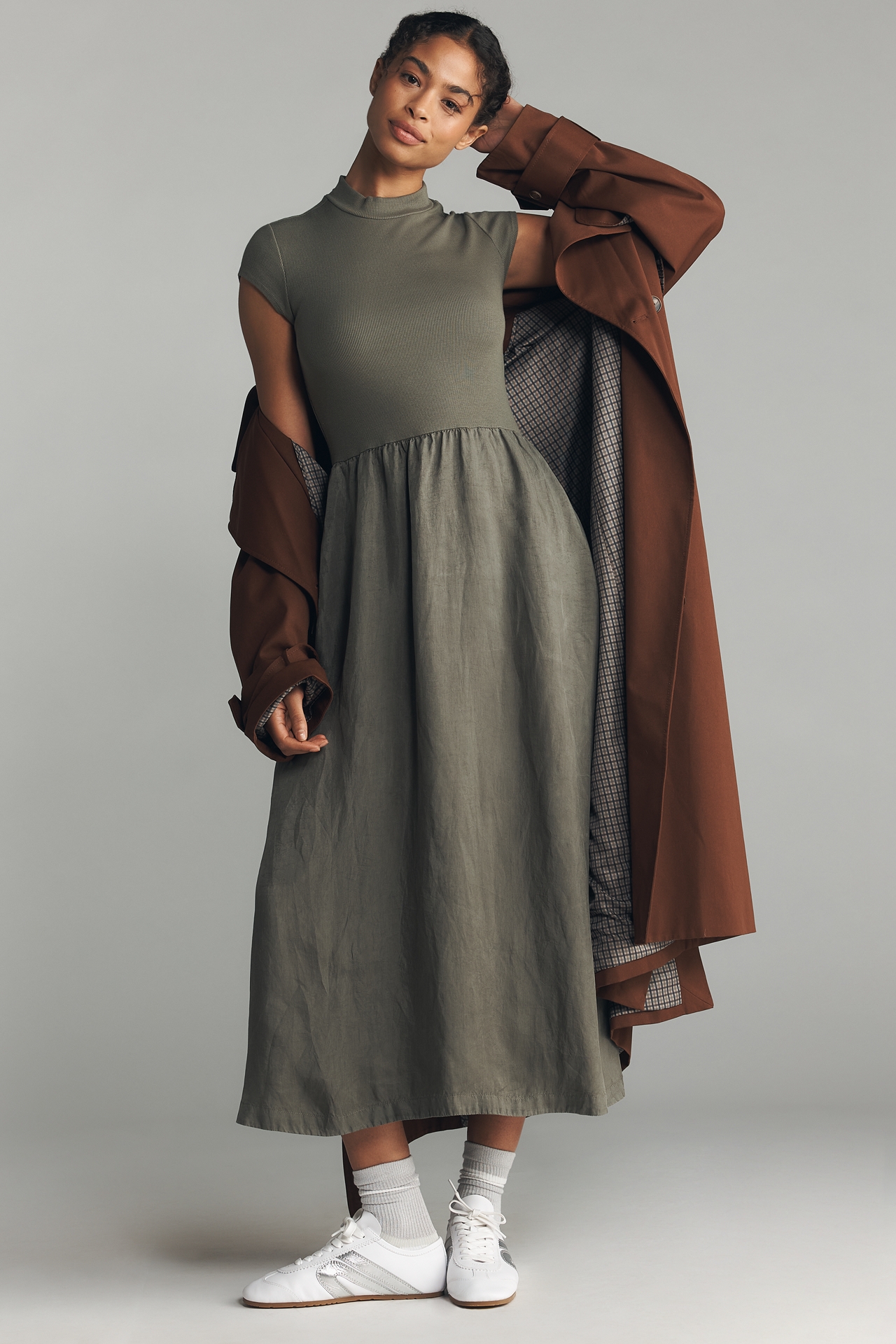 Sundry Cap-Sleeve Twofer Midi Dress