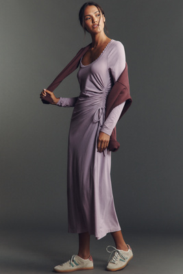 Daily Practice By Anthropologie Daily Practice Long-sleeve Side-slit Column Midi Dress In Purple