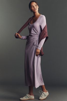 Daily Practice Long-Sleeve Side-Slit Column Midi Dress