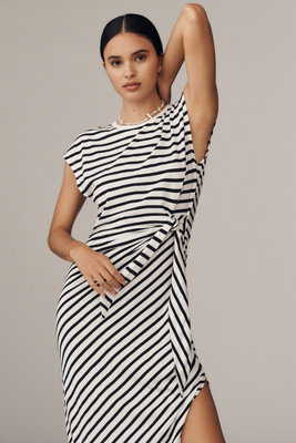 Daily Practice By Anthropologie Daily Practice Tiebreaker Muscle-sleeve Midi Dress In Blue
