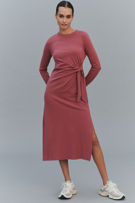 Daily Practice By Anthropologie Daily Practice Tie Breaker Long-sleeve Midi Dress In Pink