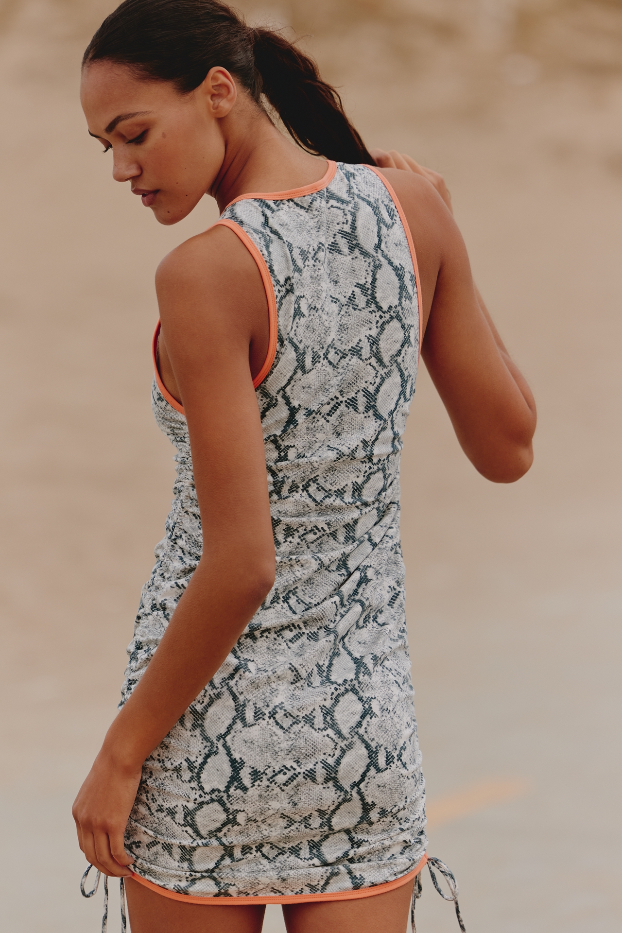 Daily Practice High-Neck Snake Print Ruched Mini Dress