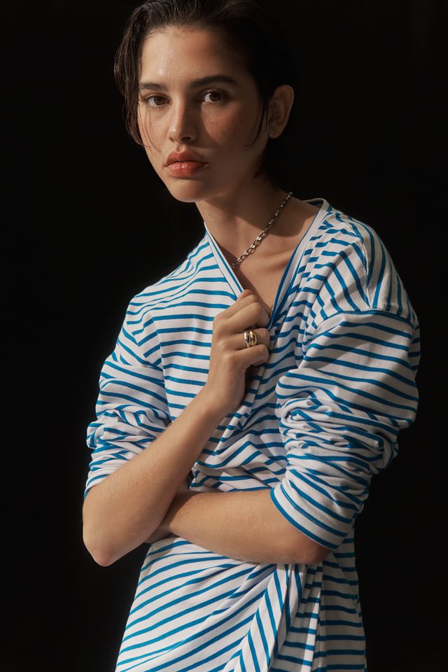 Daily Practice Striped Long-Sleeve Wrap Mini Dress #1