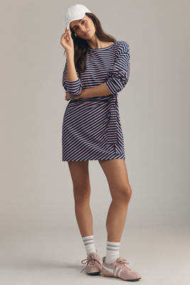 Striped Long-Sleeve Wrap Mini Dress