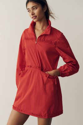 anthropologie red dress long-sleeve By Anthropologie Long-Sleeve Mock-Neck Printed Slim Midi Dress