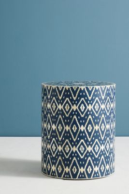 Ikat Inlay Drum Side Table