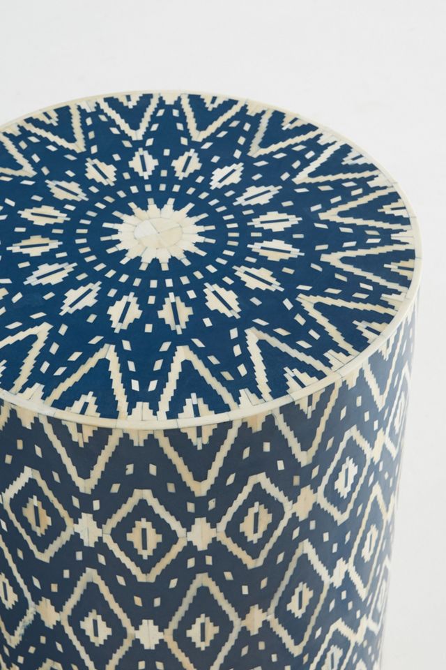 Ikat Inlay Drum Side Table #2
