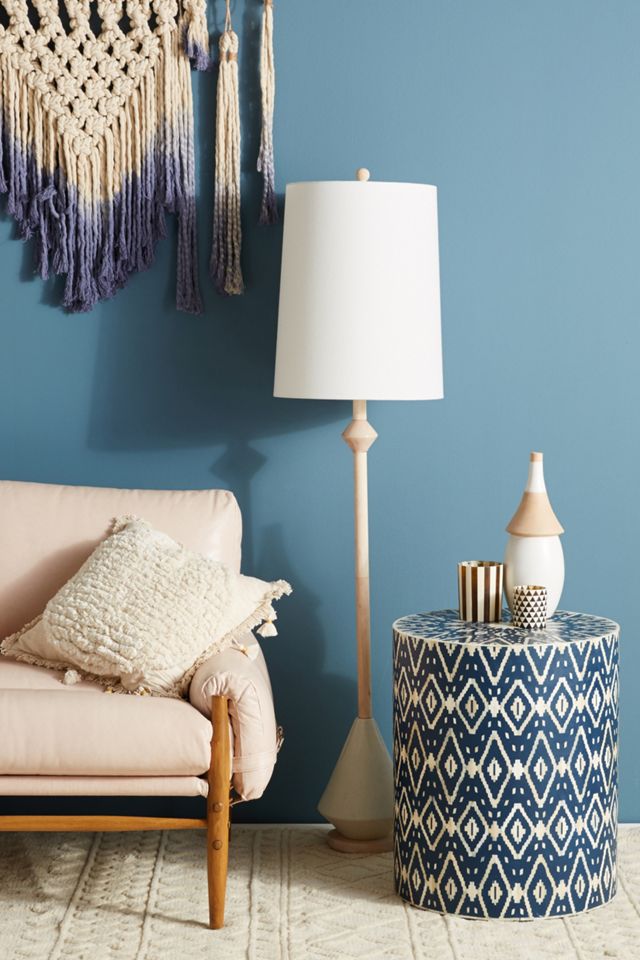 Ikat Inlay Drum Side Table #1