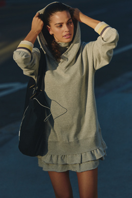 Daily Practice By Anthropologie Daily Practice Long-sleeve Ruffled Mini Dress In Gray