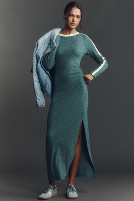 Daily Practice By Anthropologie Daily Practice Long-sleeve Fitted Midi Dress In Green