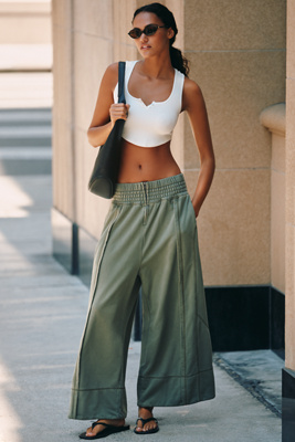 Daily Practice By Anthropologie Daily Practice Bank Shot Wide-leg Pants In Green
