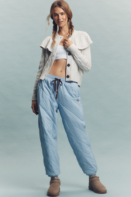 Daily Practice By Anthropologie Daily Practice Quilted Bomber Drawstring Pants In Blue