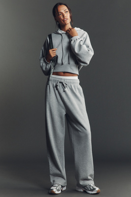 Daily Practice By Anthropologie Daily Practice Fleece Wide-leg Drawstring Pants In Gray