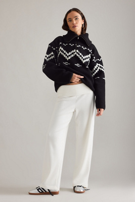 4th & Reckless Mahlin Foldover Waist Ribbed Wide-Leg Trousers