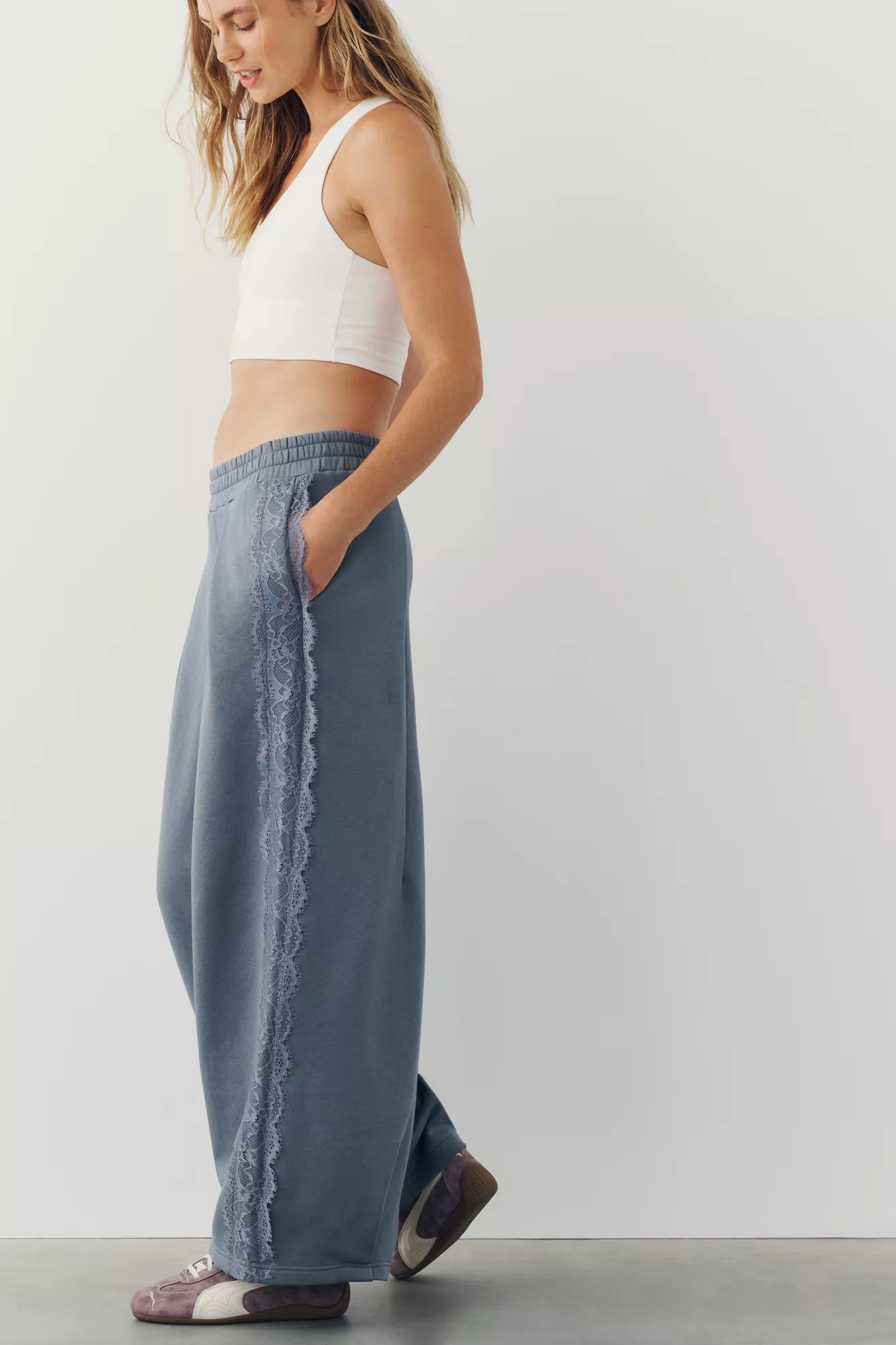 Daily Practice Lace Wide-Leg Sweatpants