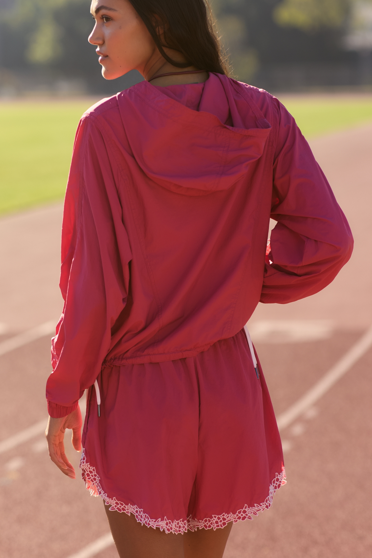 Daily Practice Lace-Hem Drawstring Shorts