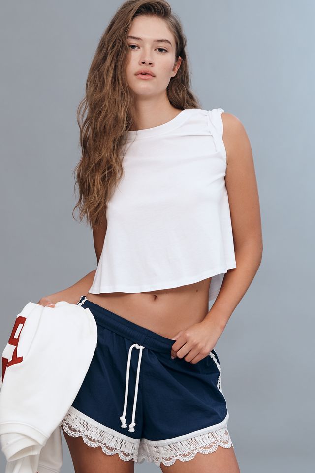 Daily Practice Long Jump Lace-Trim Drawstring Shorts | AnthroHome