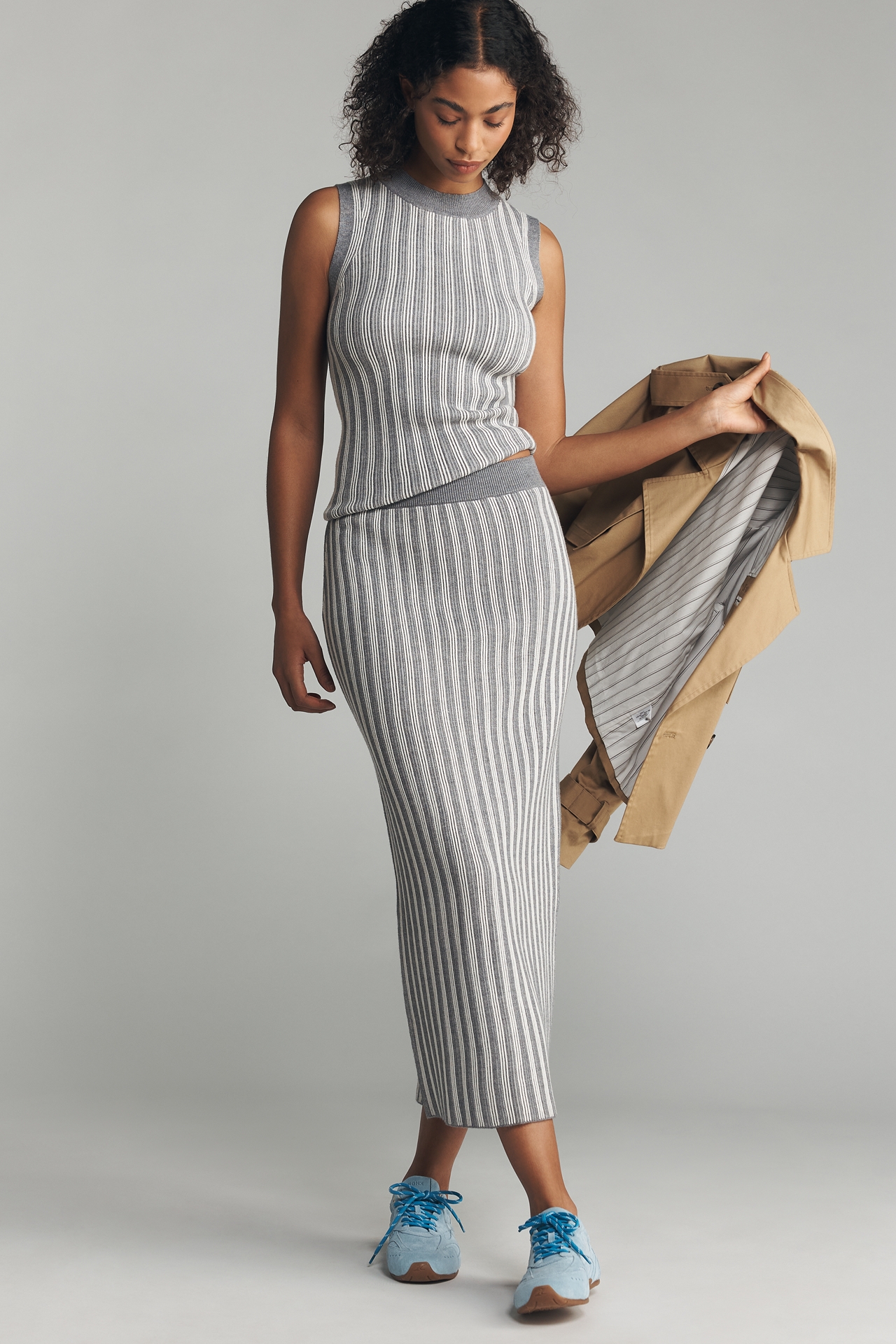 Varley Mairead Ribbed Knit Midi Skirt