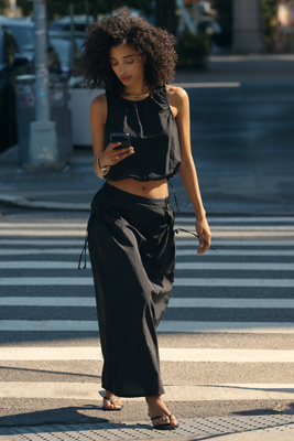 Daily Practice Nylon Midi Skirt In Black