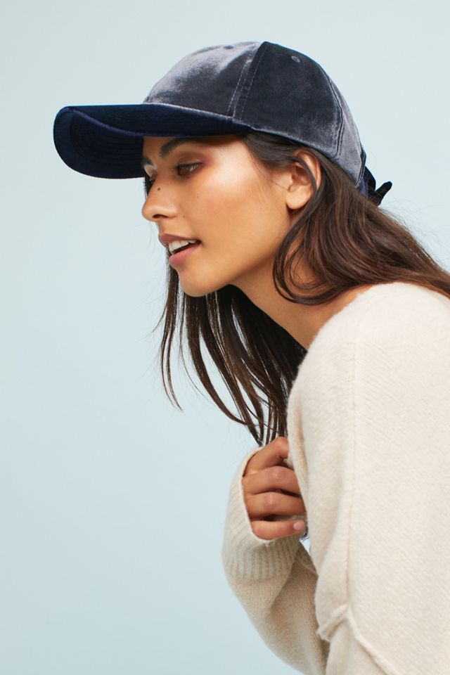 Velvet Tie-Back Baseball Cap #1