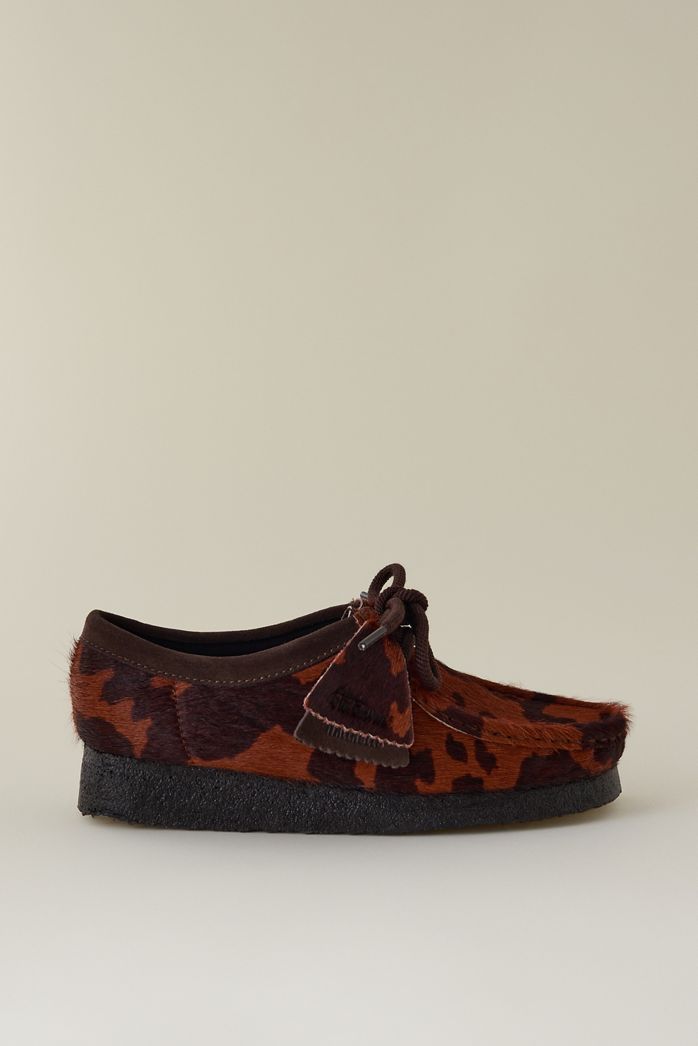 Clarks Wallabee Brown Cow Print Shoes