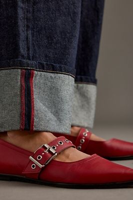 Shop By Anthropologie Luna Pointed-toe Buckle Flats In Red