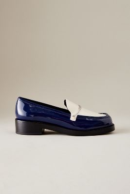 Charles & Keith Two-tone Patent Faux Leather Loafers In Blue