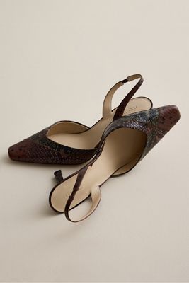 Maeve Embossed Snake Print Leather Slingback Heels