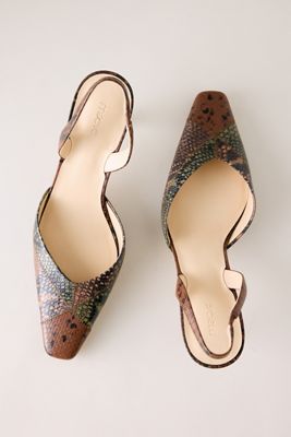 Maeve Embossed Snake Print Leather Slingback Heels