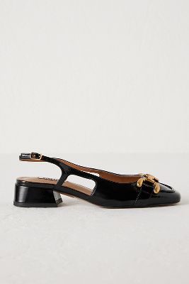 Bibi Lou Carol Leather Square-Toe Slingback Pumps