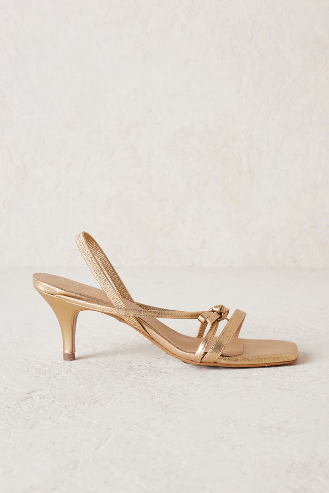 strappy gold kitten heels