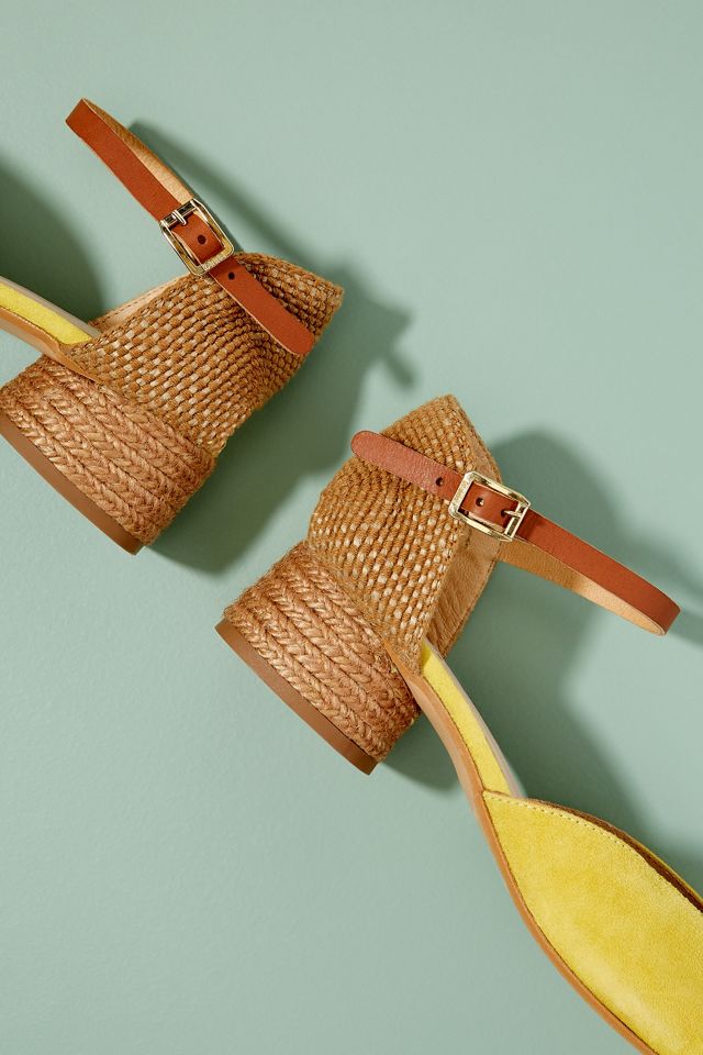 Kanna Jini Raffia-Trimmed Suede Heels | Anthropologie UK KANNA‎ Jini Raffia Trimmed Navy Suede Heels Eur 37, US 6.5-7 main image 1