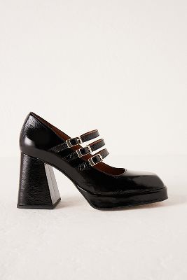 Maeve Triple-Strap Patent Leather Mary Jane Heels