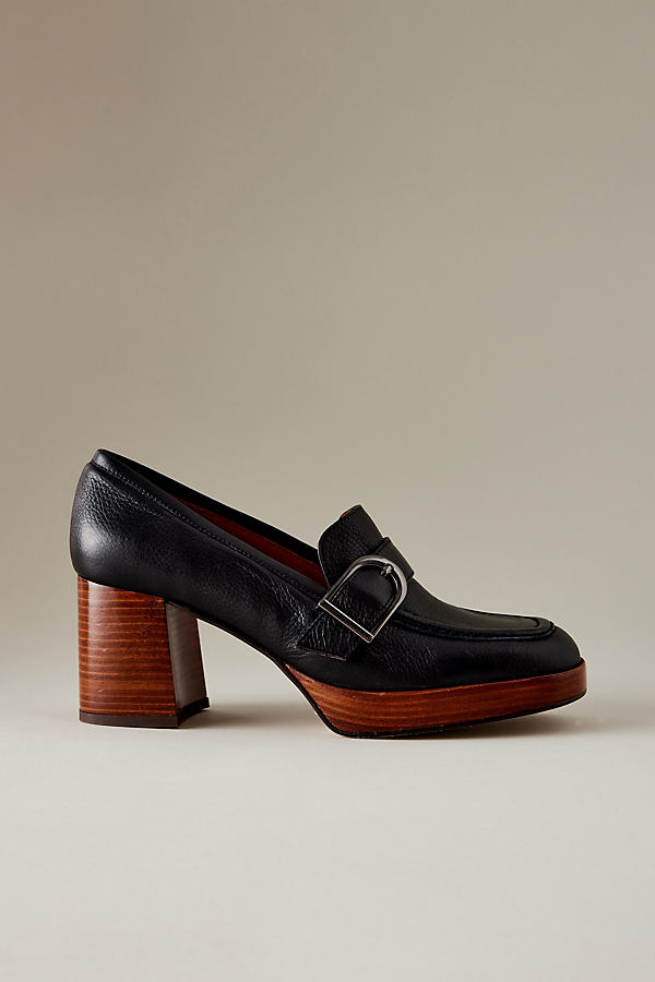Angel Alarcon Buckle Platform Leather Loafer Heels