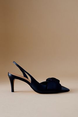 By Anthropologie Satin Bow Slingback Heels