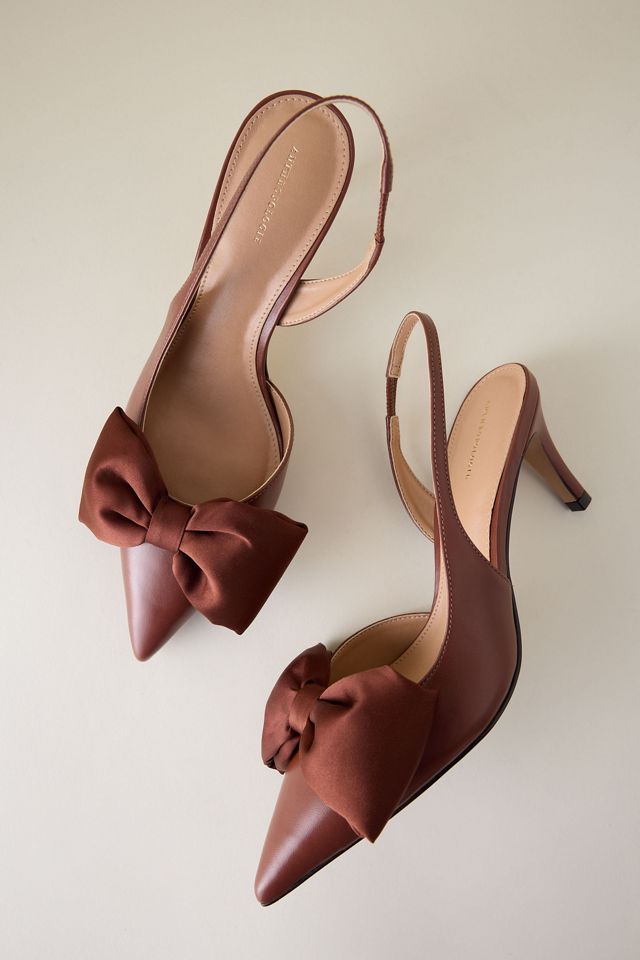 By Anthropologie Satin Bow Slingback Heels #1