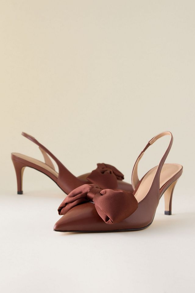 By Anthropologie Satin Bow Slingback Heels #2