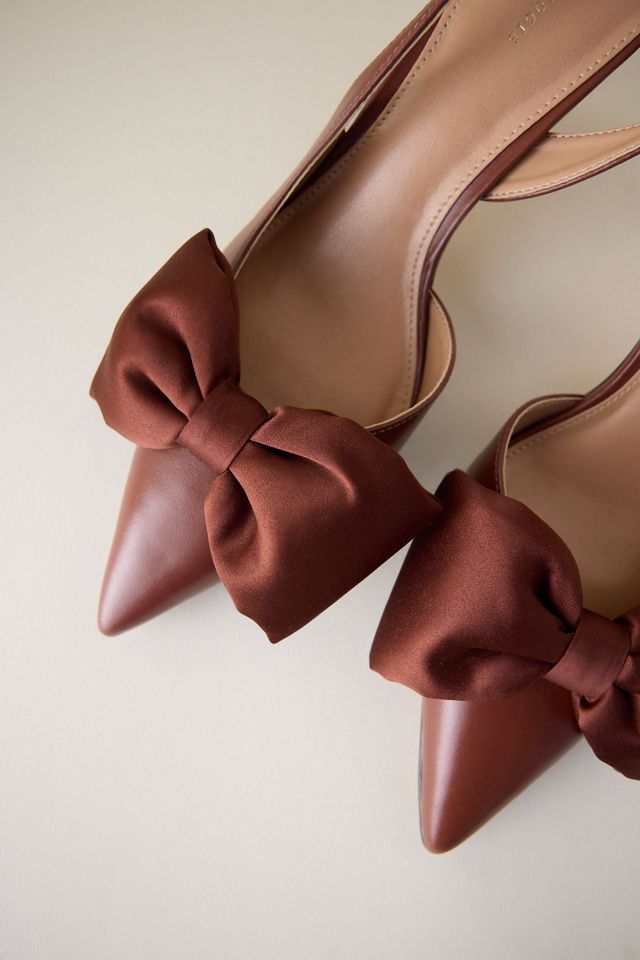 By Anthropologie Satin Bow Slingback Heels #3