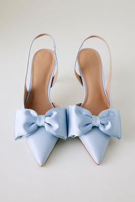 By Anthropologie Satin Bow Slingback Heels