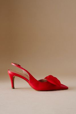 Shop By Anthropologie Satin Bow Slingback Heels In Red