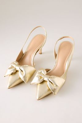 By Anthropologie Satin Bow Slingback Heels