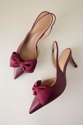 By Anthropologie Satin Bow Slingback Heels
