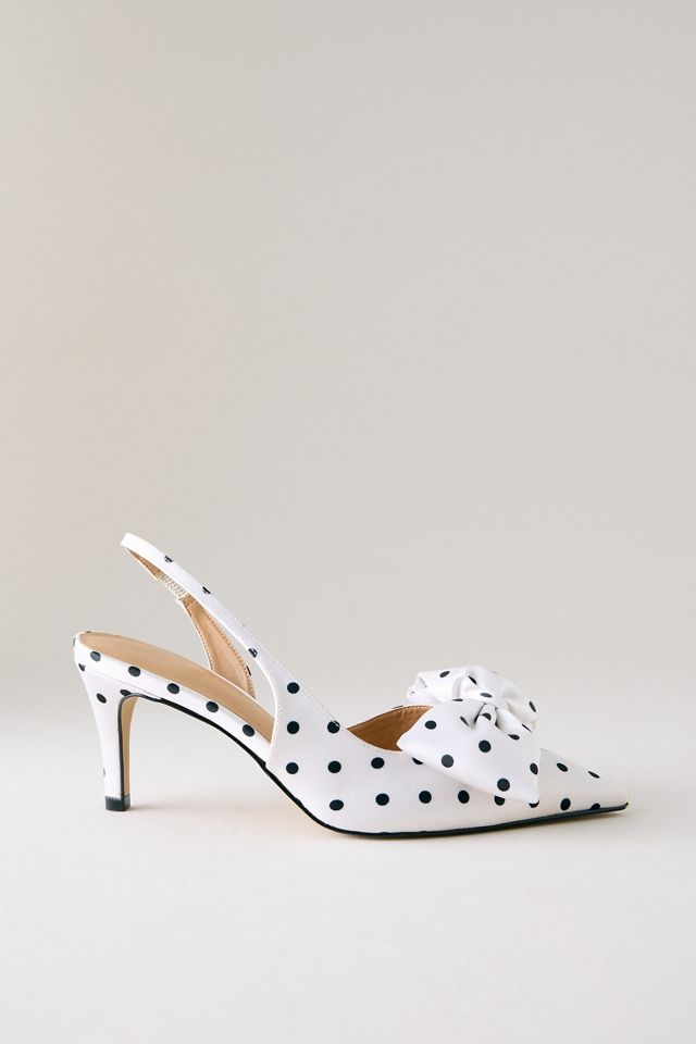 By Anthropologie Polka Dot Satin Bow Slingback Heels #1