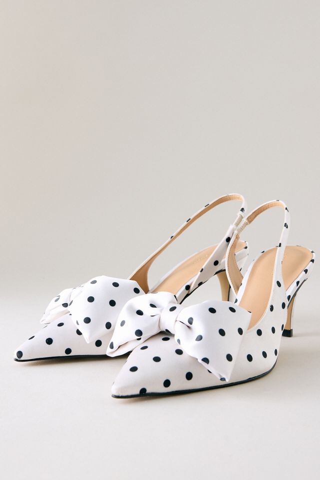 By Anthropologie Polka Dot Satin Bow Slingback Heels #2