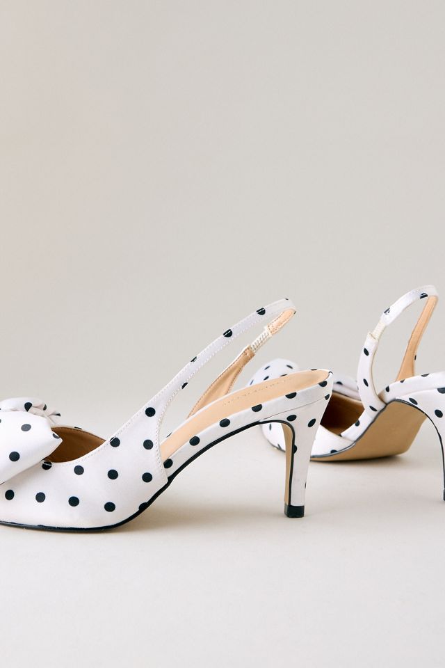 By Anthropologie Polka Dot Satin Bow Slingback Heels #3