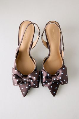 By Anthropologie Polka Dot Satin Bow Slingback Heels