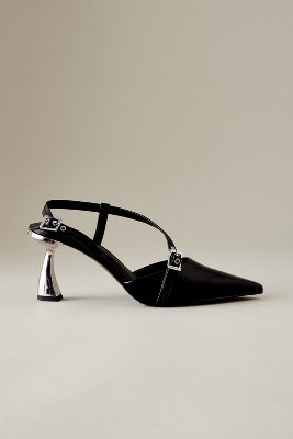 Charles & Keith Faux Leather Pointed-Toe Buckle Slingback Heels