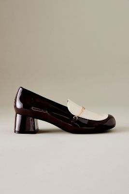Charles & Keith Patent Faux-leather Heeled Loafers In Brown